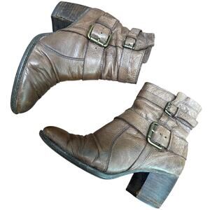 Naya Virtue Brown Leather Ankle Boots Women's Size 6 1/2 Buckle Zip Western Boho